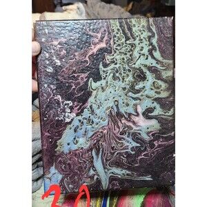 Night Current Abstract Pour Painting 10x8 Maroon Blue Acrylic Art